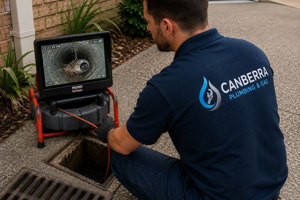CCTV drain inspection camera locating a blockage in Canberra