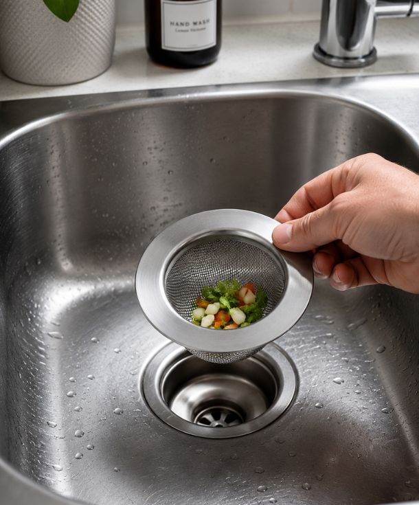 Drain screen used to help prevent blocked drains in the kitchen