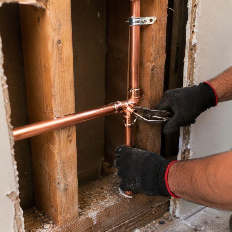 New pipe section installed during a burst pipe replacement
